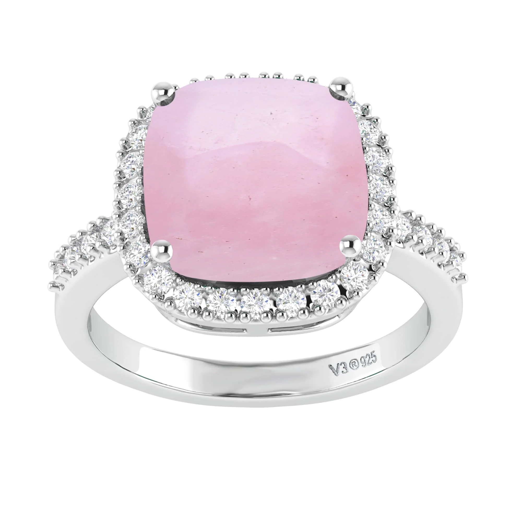 V3 Jewelry Natural Pink Opal and White Topaz Sterling Silver Halo Ring - Image 4