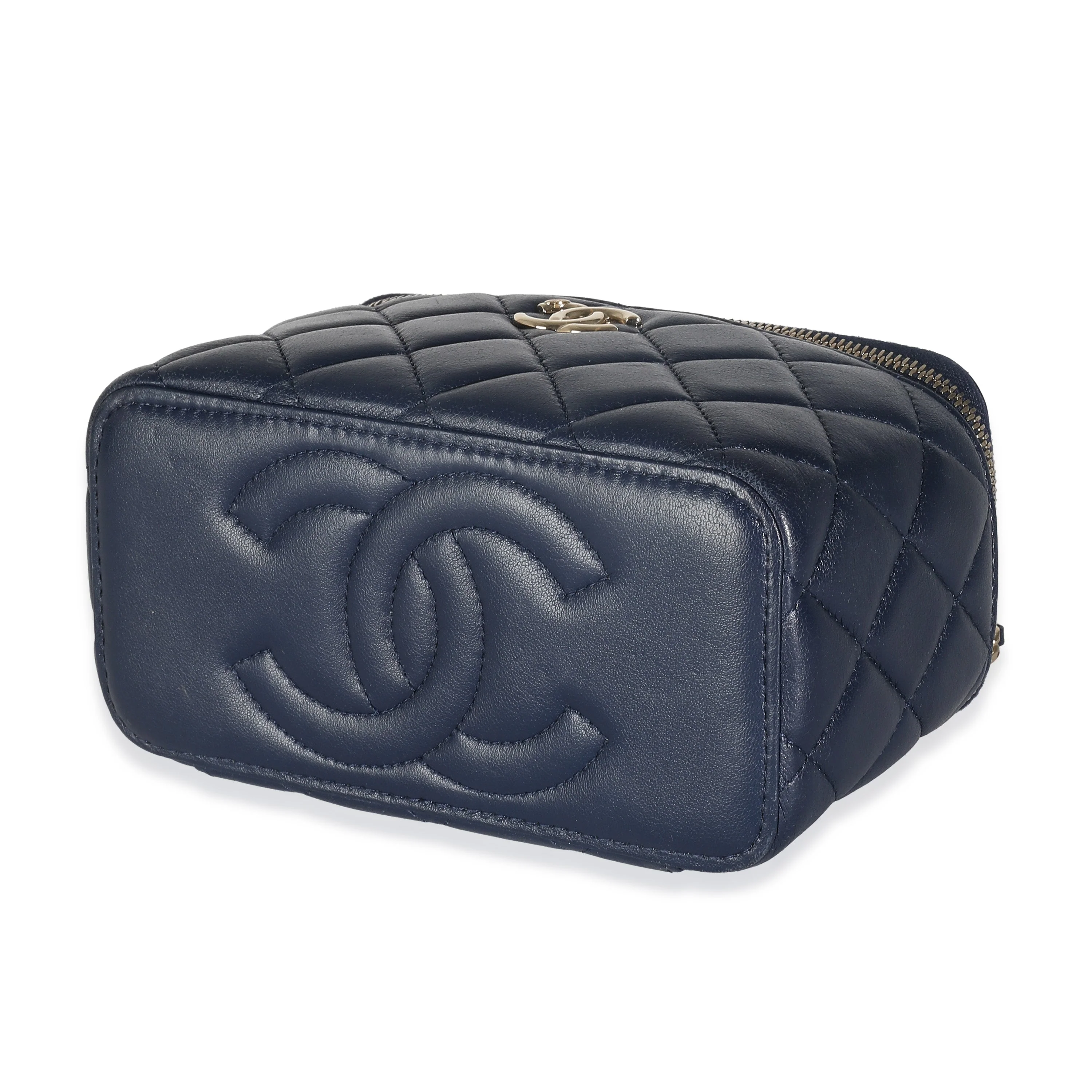 Chanel Women's Navy Quilted Lambskin Top Handle Vanity Case With Chain - Image 6