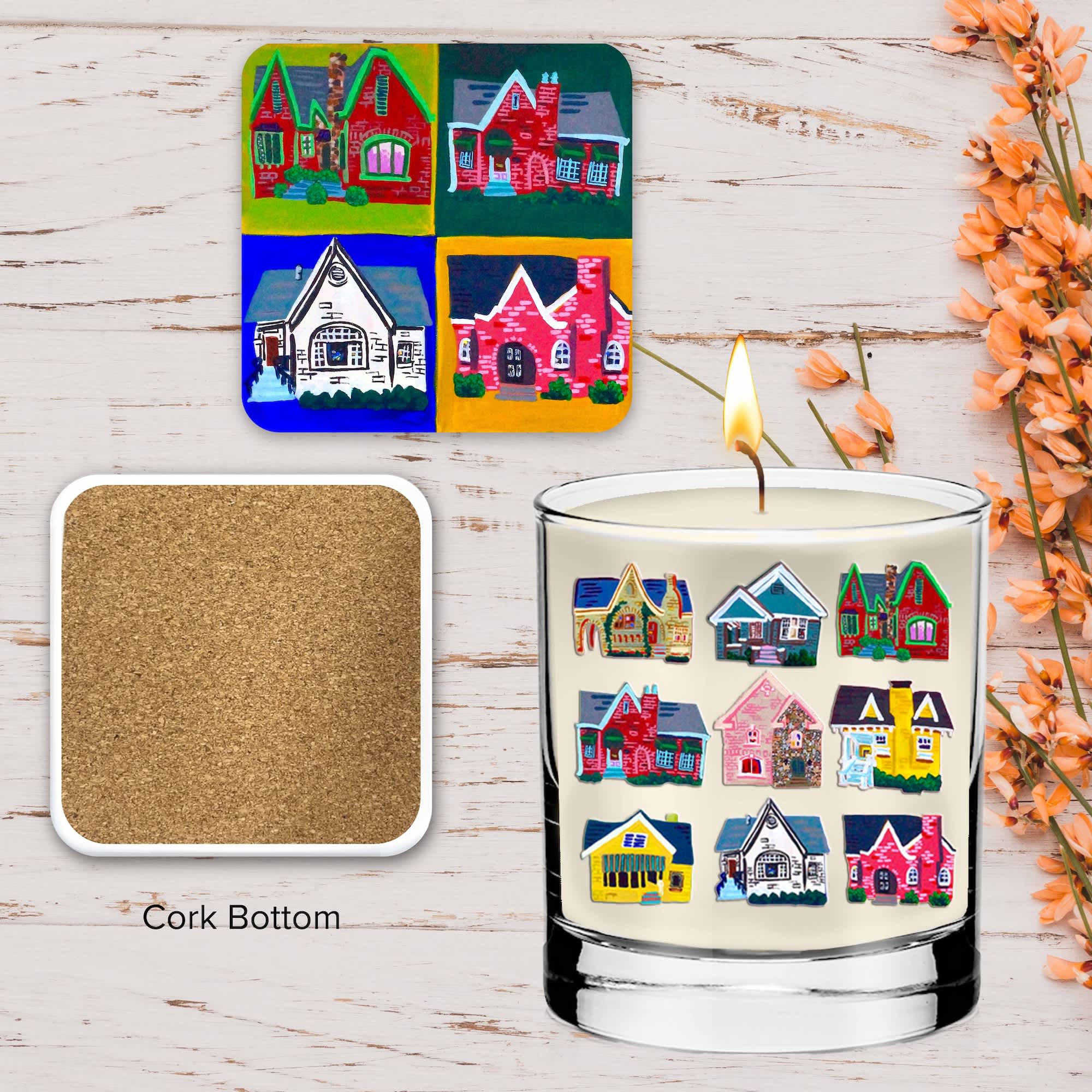 Neighborhood Stroll - 11 oz Sandalwood Fig Candle & Coaster Set - Image 2