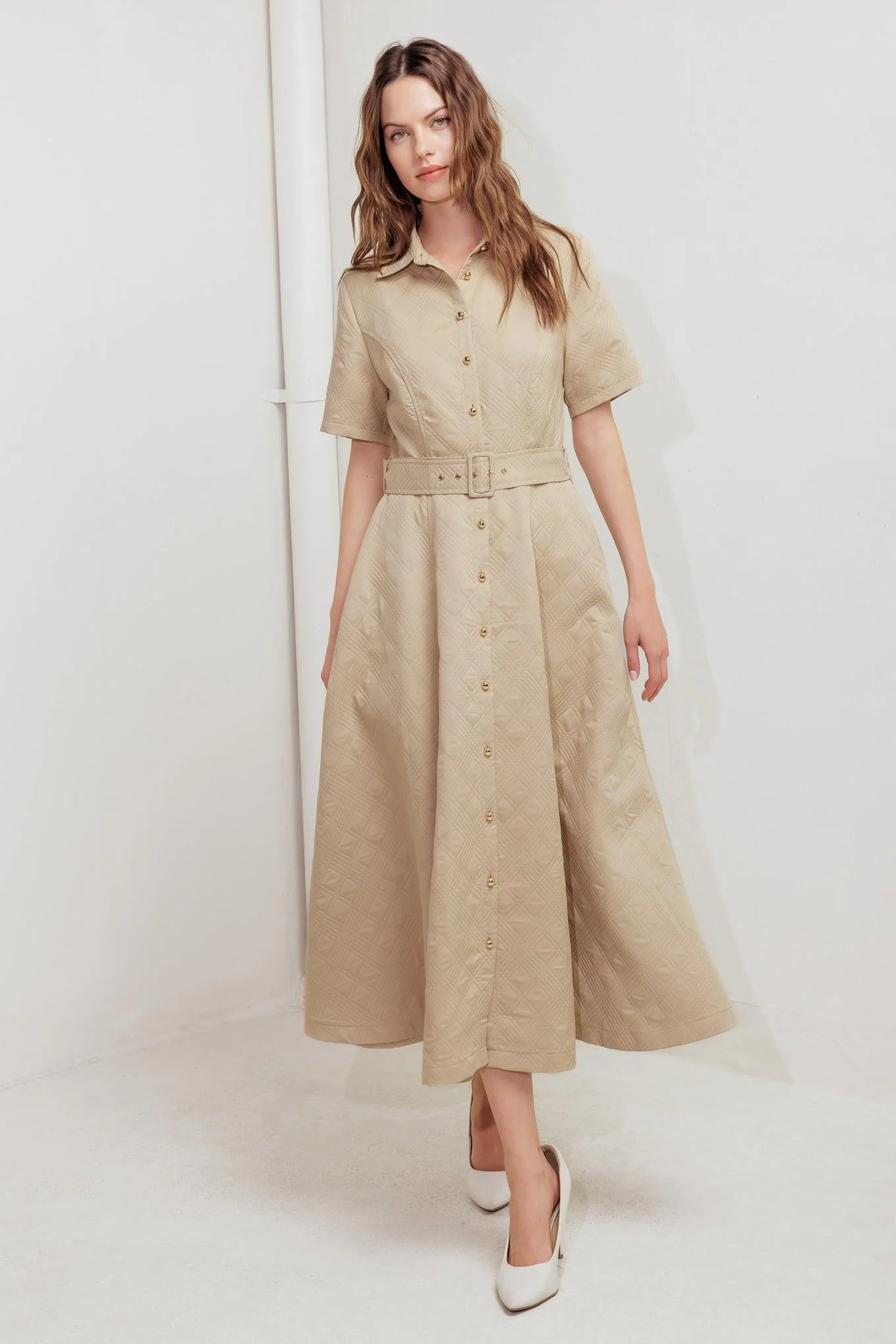 Neutral Chic Woven Midi Dress - Image 3