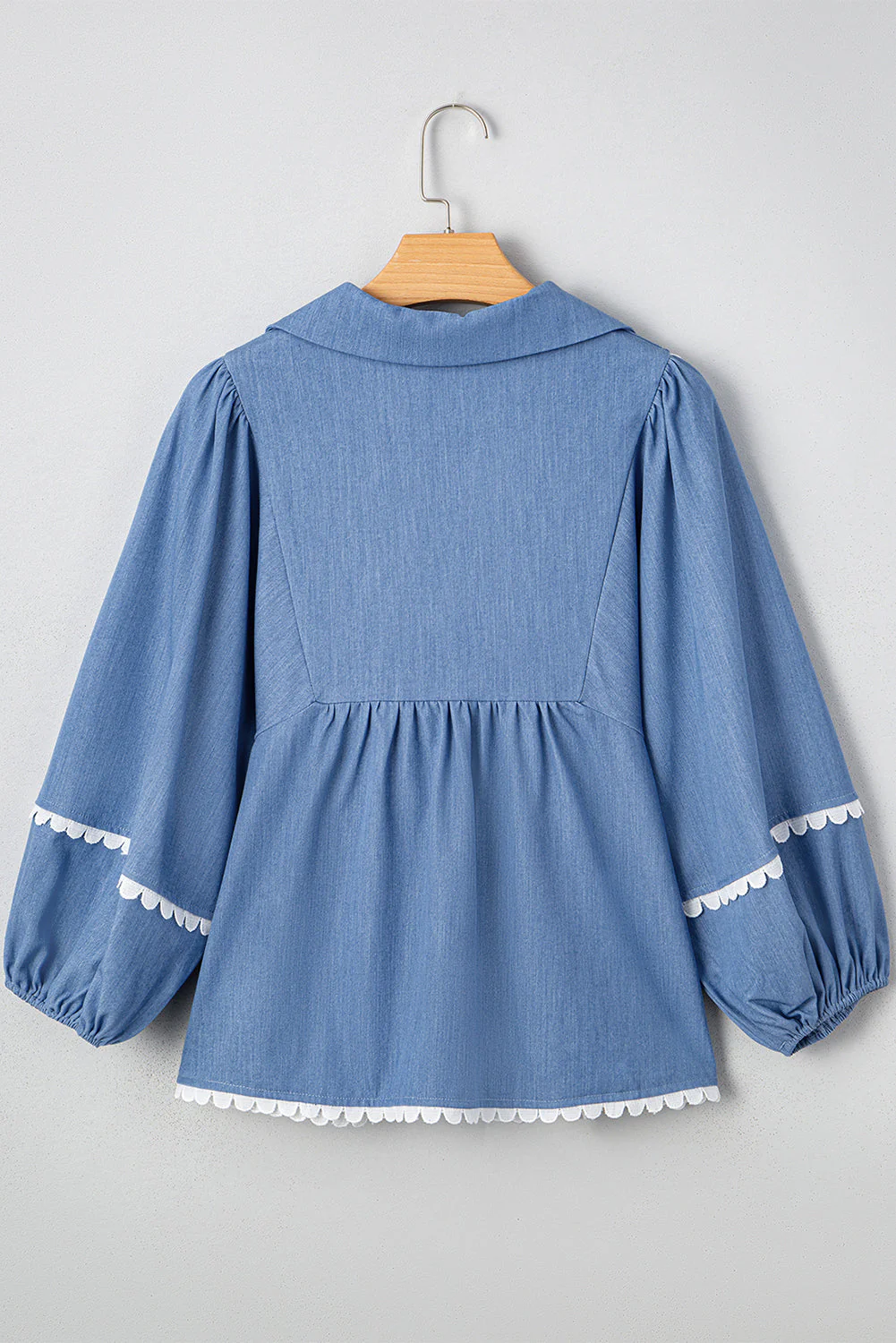 Threaded Pear Nevaeh Lace Ric Rac 3/4 Puff Sleeve Collared Babydoll Blouse - Image 8