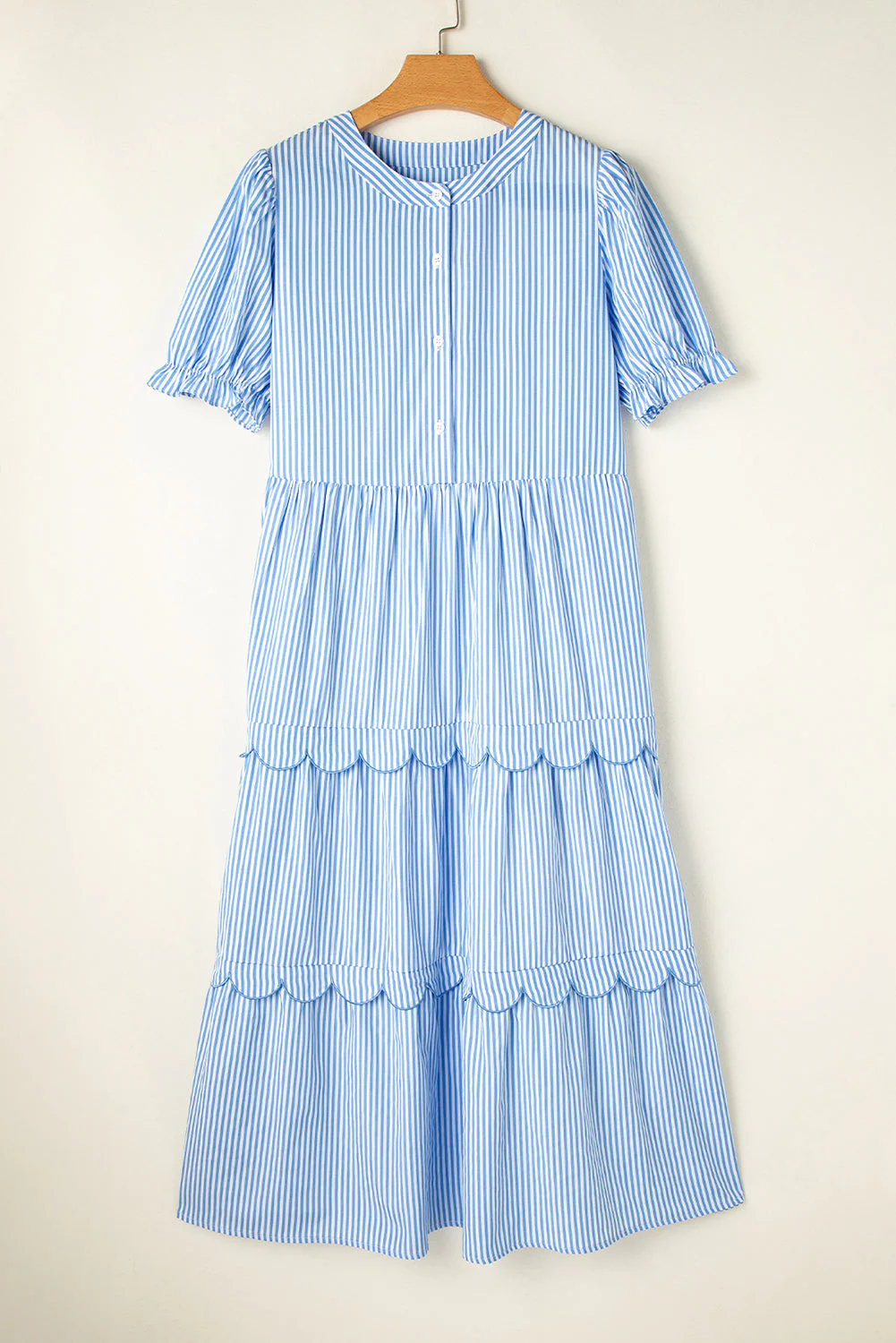 Threaded Pear Noah Stripe Tiered Scallop Long Dress - Image 3