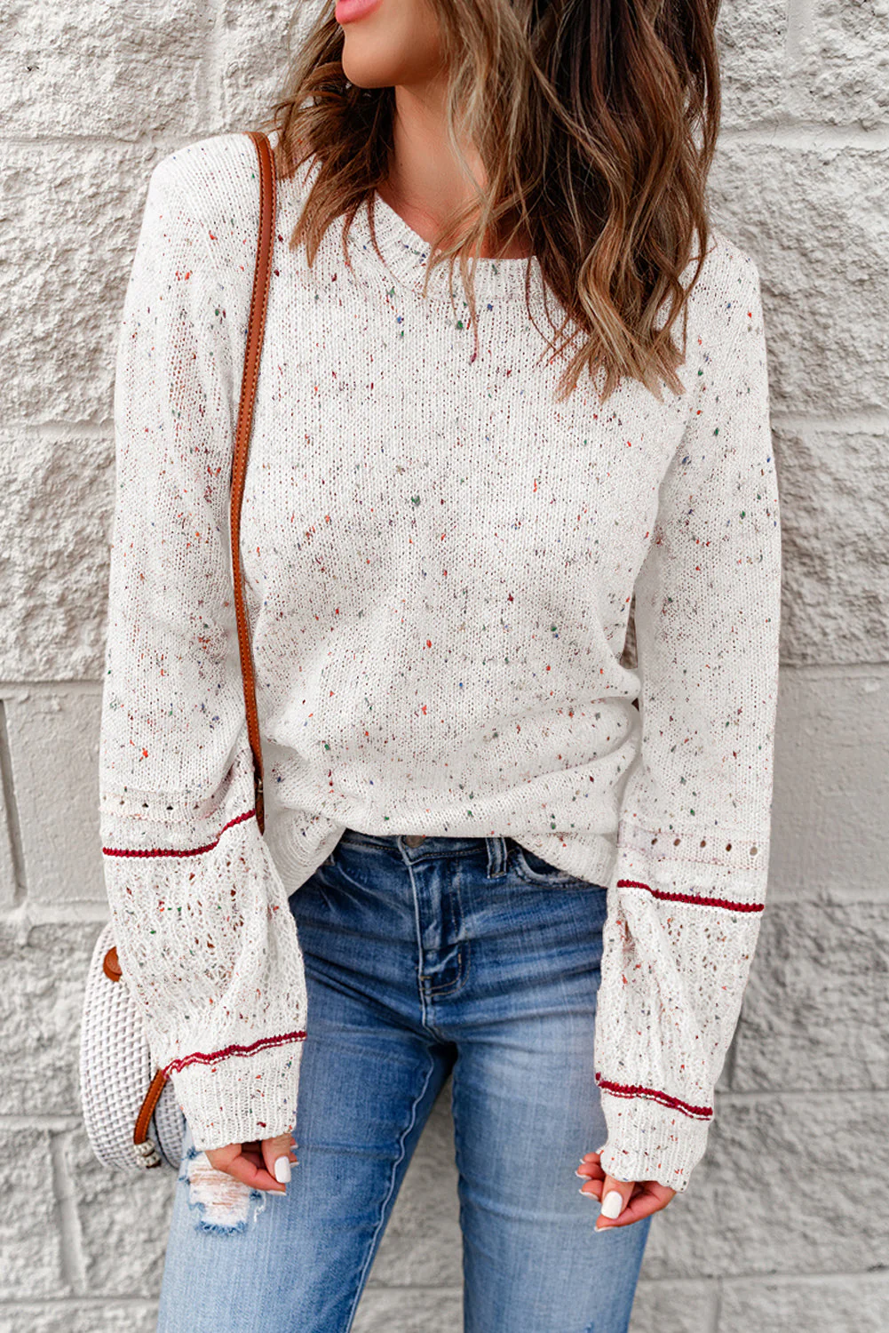 Threaded Pear Noelle Detail Patterned Sleeve Sweater - Image 8