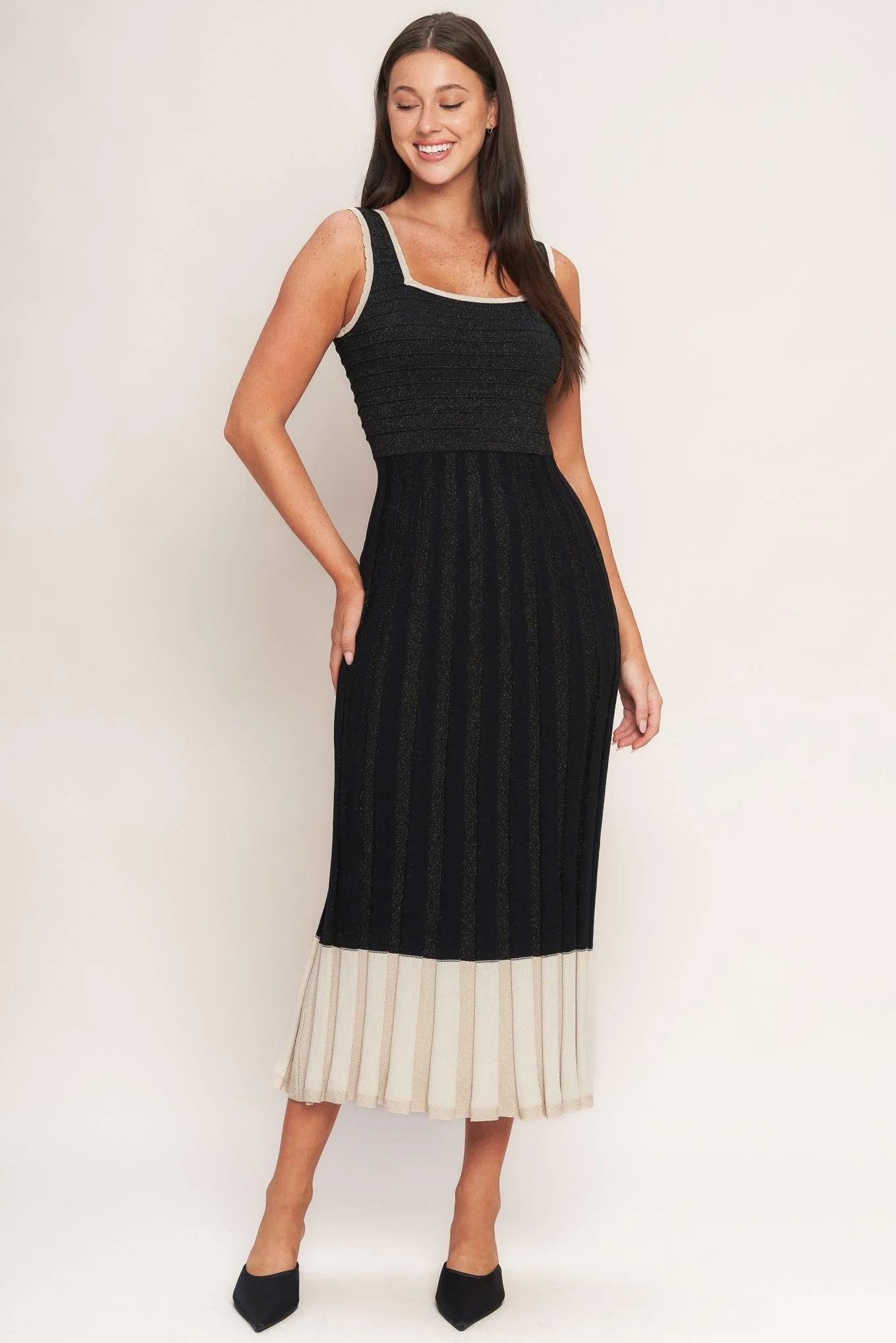 Noir Éclat Sweater Knit Midi Dress