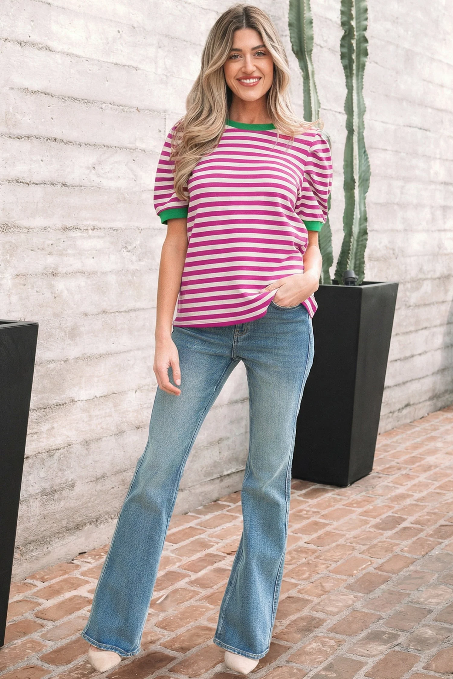 Threaded Pear Nova Sleeve Contrast Trim Tee - Image 4