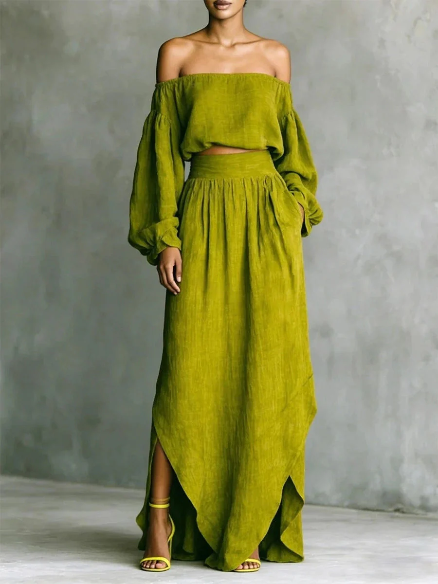 Off-Shoulder Top & Asymmetrical Maxi Skirt Set – Women's 2-Piece Outfit - Image 10