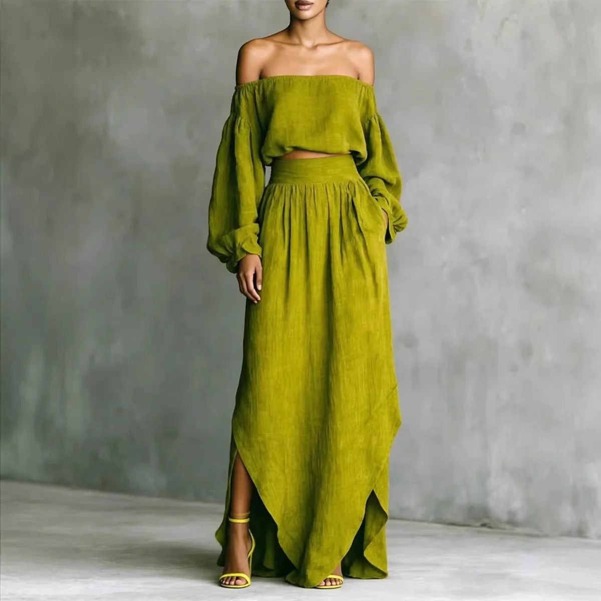 Off-Shoulder Top & Asymmetrical Maxi Skirt Set – Women's 2-Piece Outfit - Image 2
