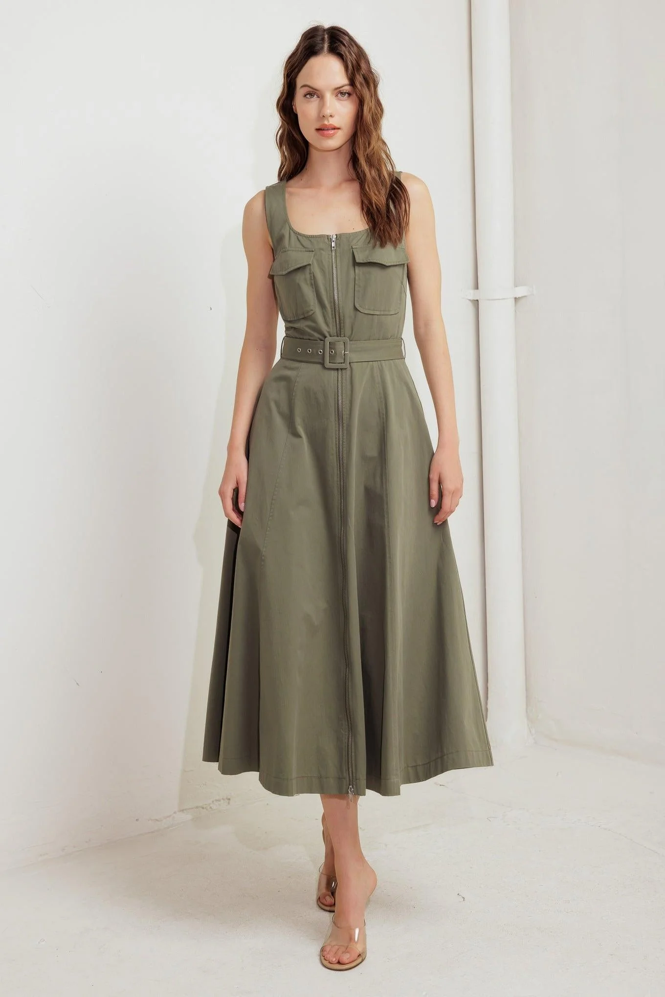 Olive Grove Woven Midi Dress - Image 5