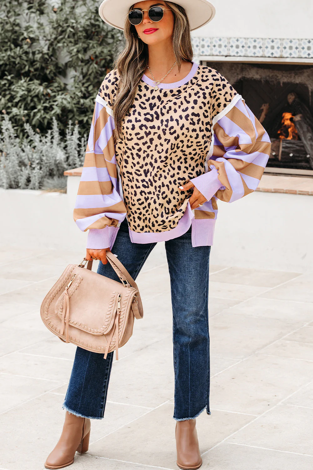 Threaded Pear Olivia Stripe Leopard Casual Sweatshirt - Image 4
