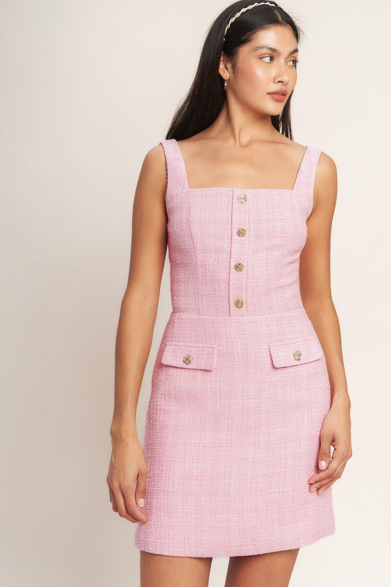 On My Way Pink  Woven Tweed Mini Dress - Image 2