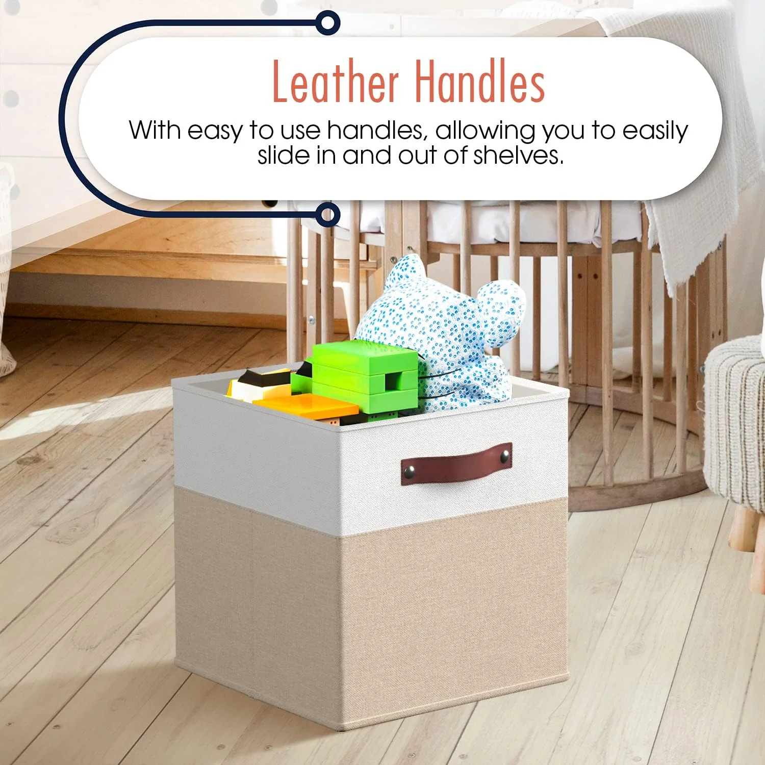 Ornavo Home 6 Pack Linen Fabric Storage Cube Bin with Faux Leather Handles - Image 5