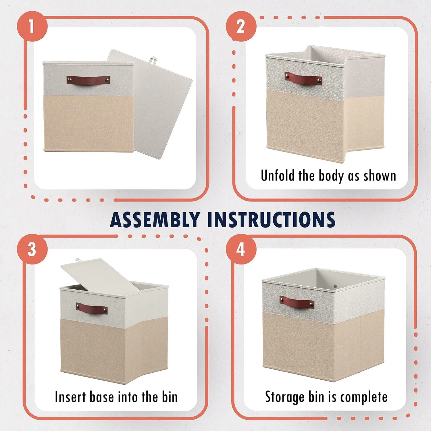 Ornavo Home 6 Pack Linen Fabric Storage Cube Bin with Faux Leather Handles - Image 7