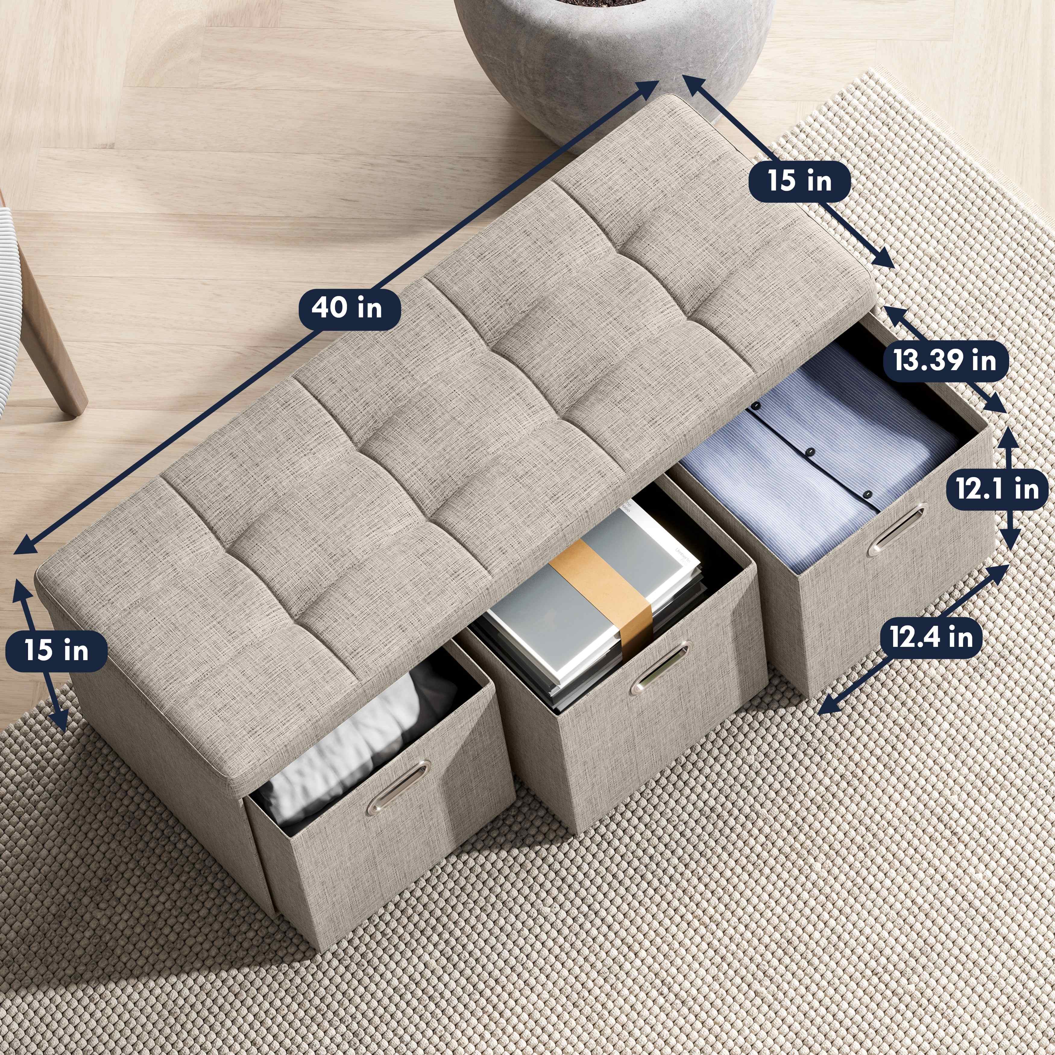 Ornavo Home Collapsible Large Storage Bench Ottoman with Drawers, Perfect for Living Room, Bedroom and Entryway - Image 9