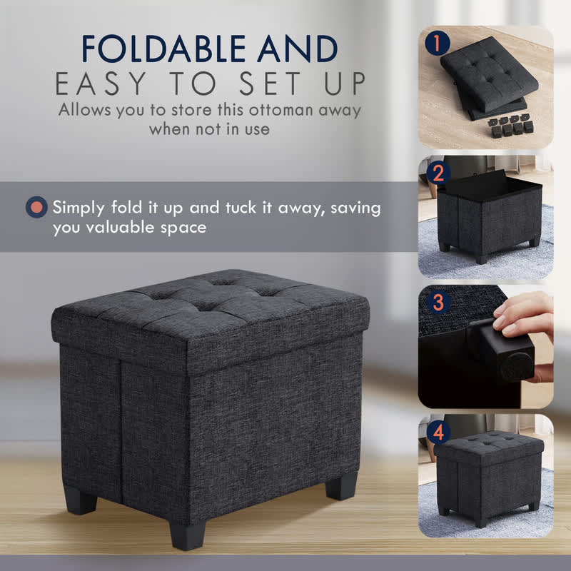 Ornavo Home Collapsible Rectangle Small Storage Ottoman with Legs - Image 14