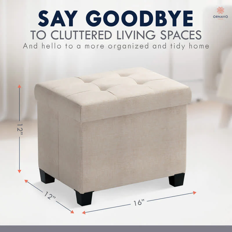 Ornavo Home Collapsible Rectangle Small Storage Ottoman with Legs - Image 17