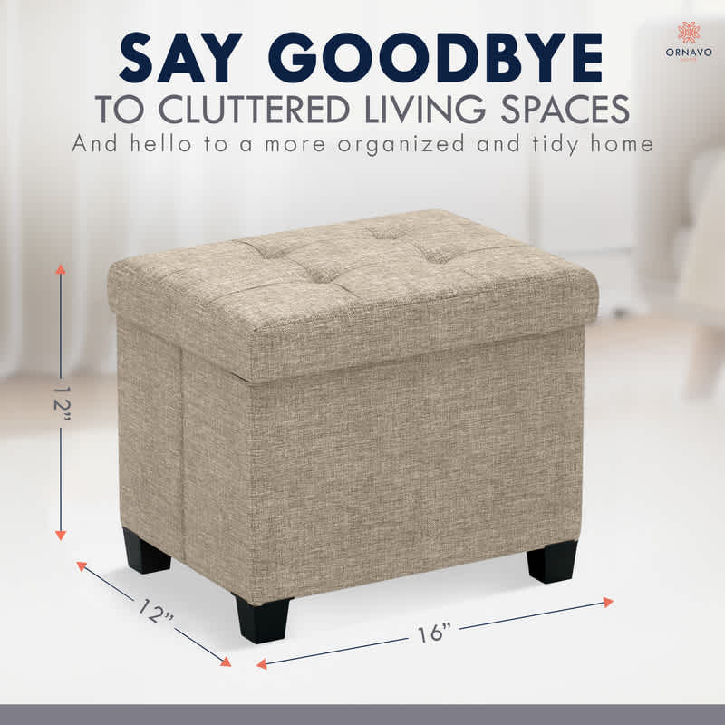 Ornavo Home Collapsible Rectangle Small Storage Ottoman with Legs - Image 22
