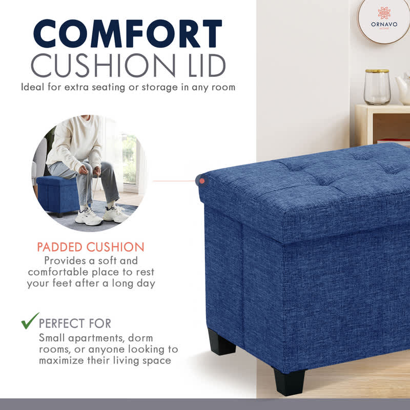 Ornavo Home Collapsible Rectangle Small Storage Ottoman with Legs - Image 31