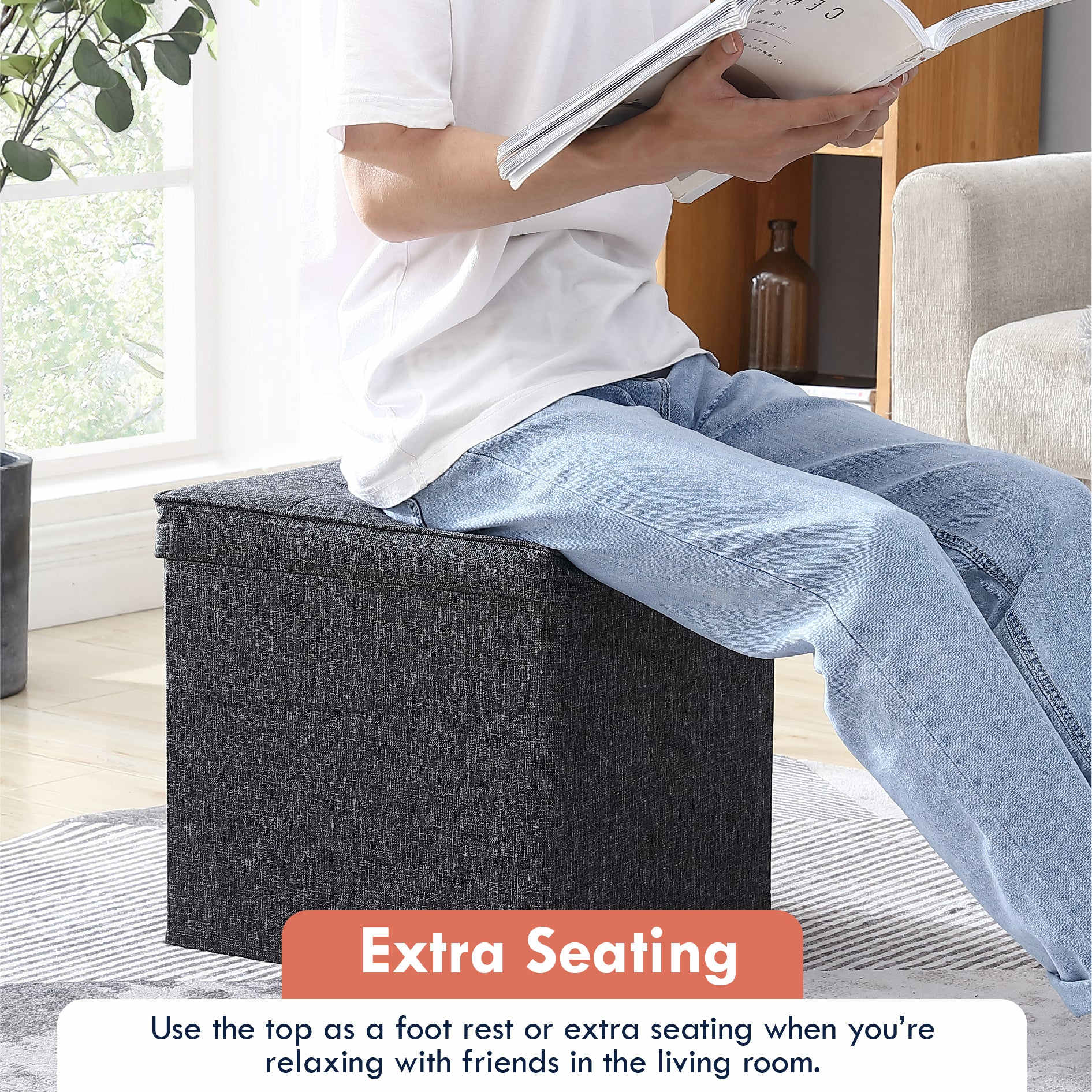 Ornavo Home Collapsible Square Storage Ottoman with Reversible Tray Lid - Image 19