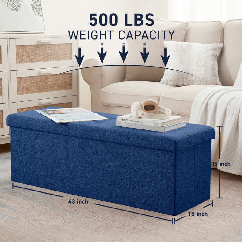 Ornavo Home Foldable Tufted Linen 43" Inch Long Bench Storage Ottoman - Image 21
