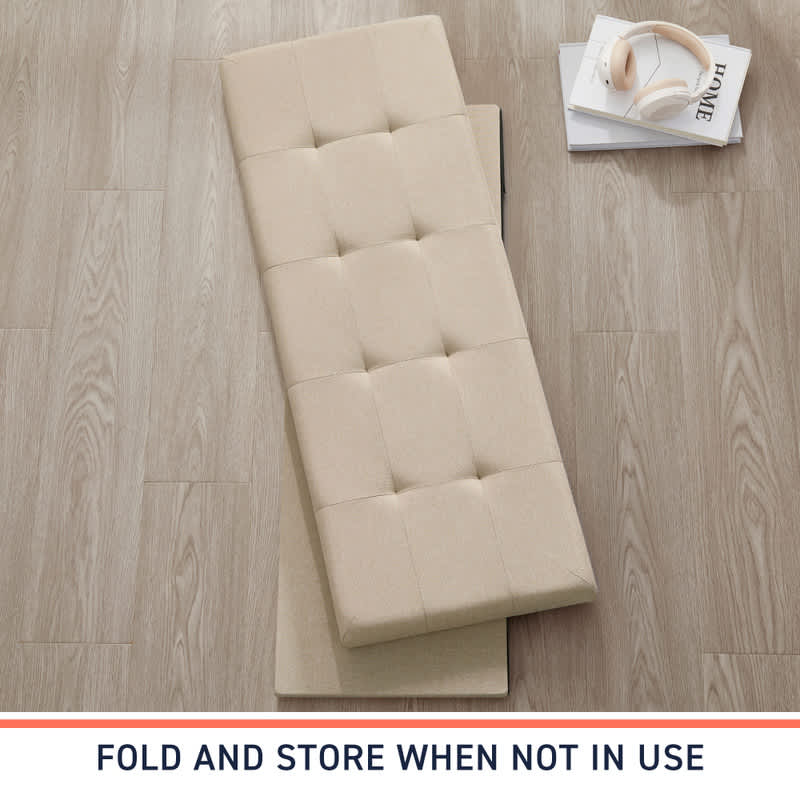Ornavo Home Foldable Tufted Linen 43" Inch Long Bench Storage Ottoman - Image 5