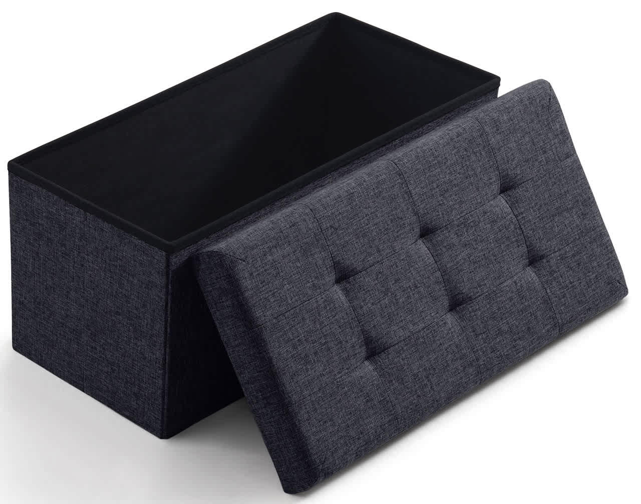 Ornavo Home Foldable Tufted Linen Bench Storage Ottoman - Image 13
