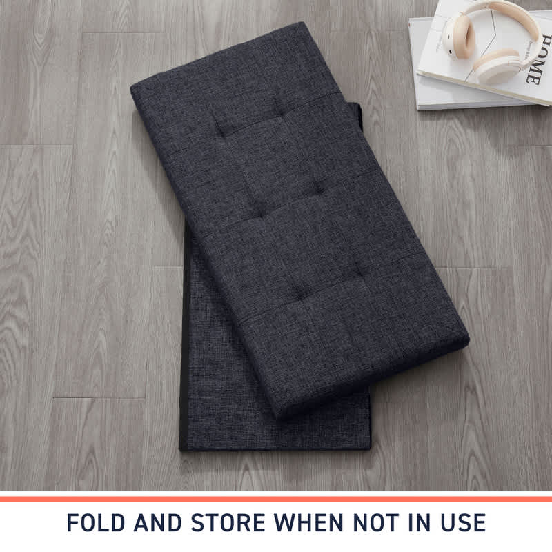 Ornavo Home Foldable Tufted Linen Bench Storage Ottoman - Image 18