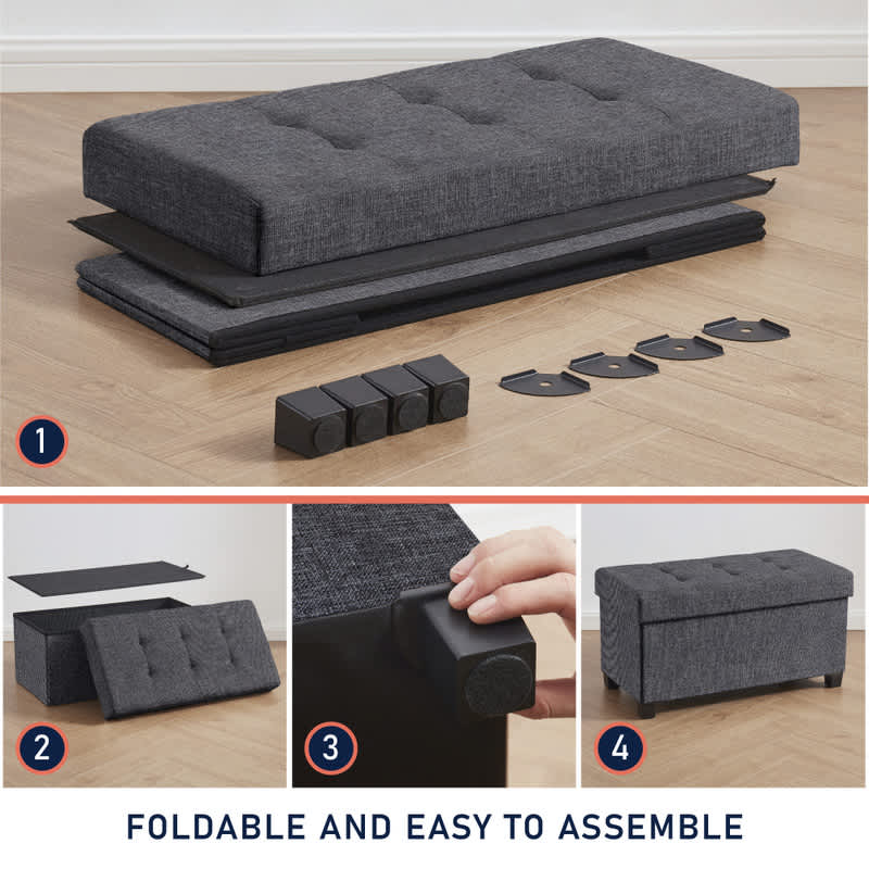 Ornavo Home Foldable Tufted Linen Bench Storage Ottoman with Legs for Bedroom, Entryway and Living Room - Image 18