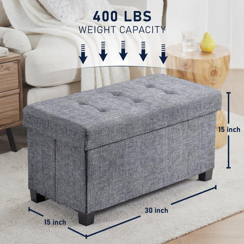 Ornavo Home Foldable Tufted Linen Bench Storage Ottoman with Legs for Bedroom, Entryway and Living Room - Image 21