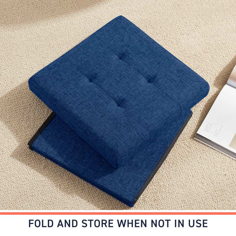 Ornavo Home Foldable Tufted Linen Square Cube Storage Ottoman, Perfect for Dorm, Bedroom and Living Room - Image 11
