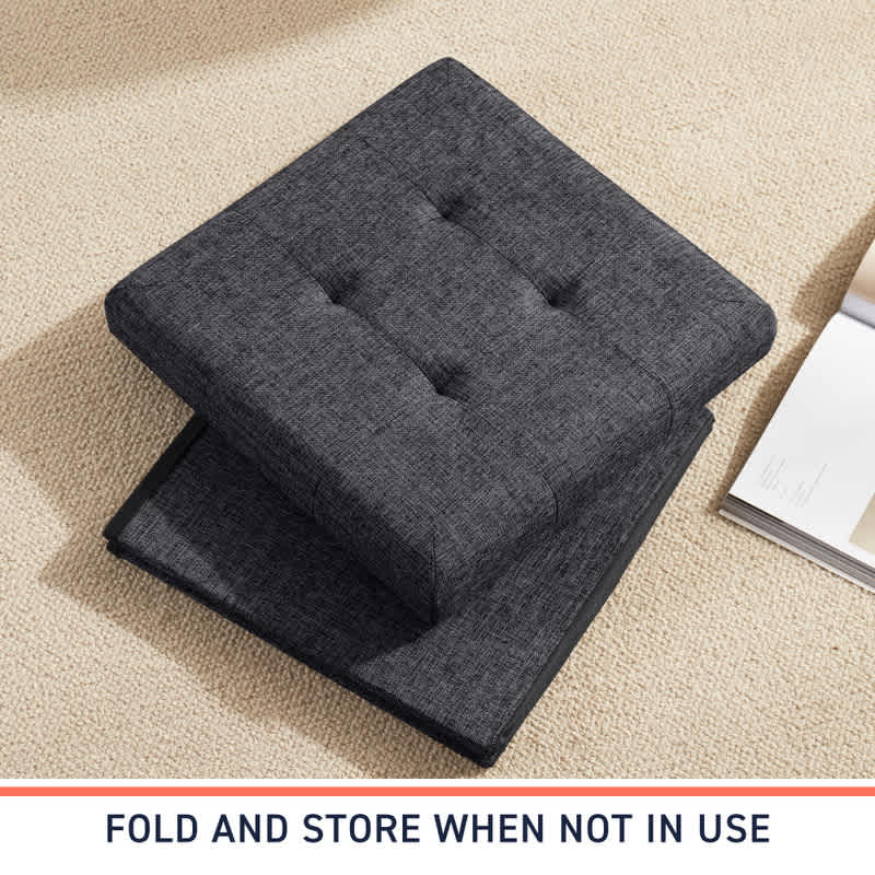 Ornavo Home Foldable Tufted Linen Square Cube Storage Ottoman, Perfect for Dorm, Bedroom and Living Room - Image 23
