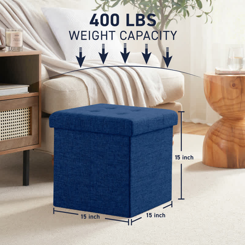 Ornavo Home Foldable Tufted Linen Square Cube Storage Ottoman, Perfect for Dorm, Bedroom and Living Room - Image 8