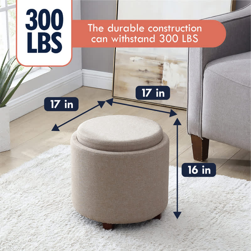 Ornavo Home Lawrence Round Storage Ottoman with Table Top Lid - Image 18