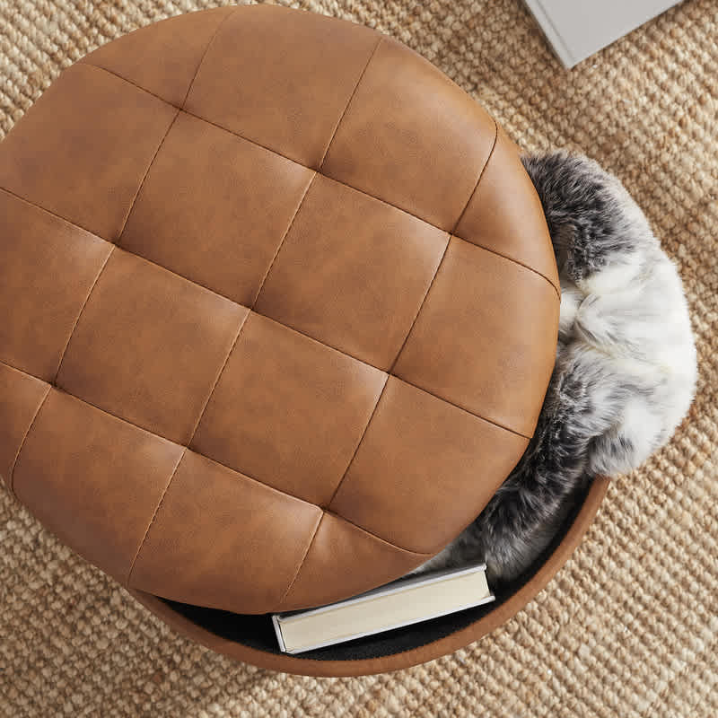 Ornavo Home Upholstered Round Tufted Storage Ottoman - Image 4