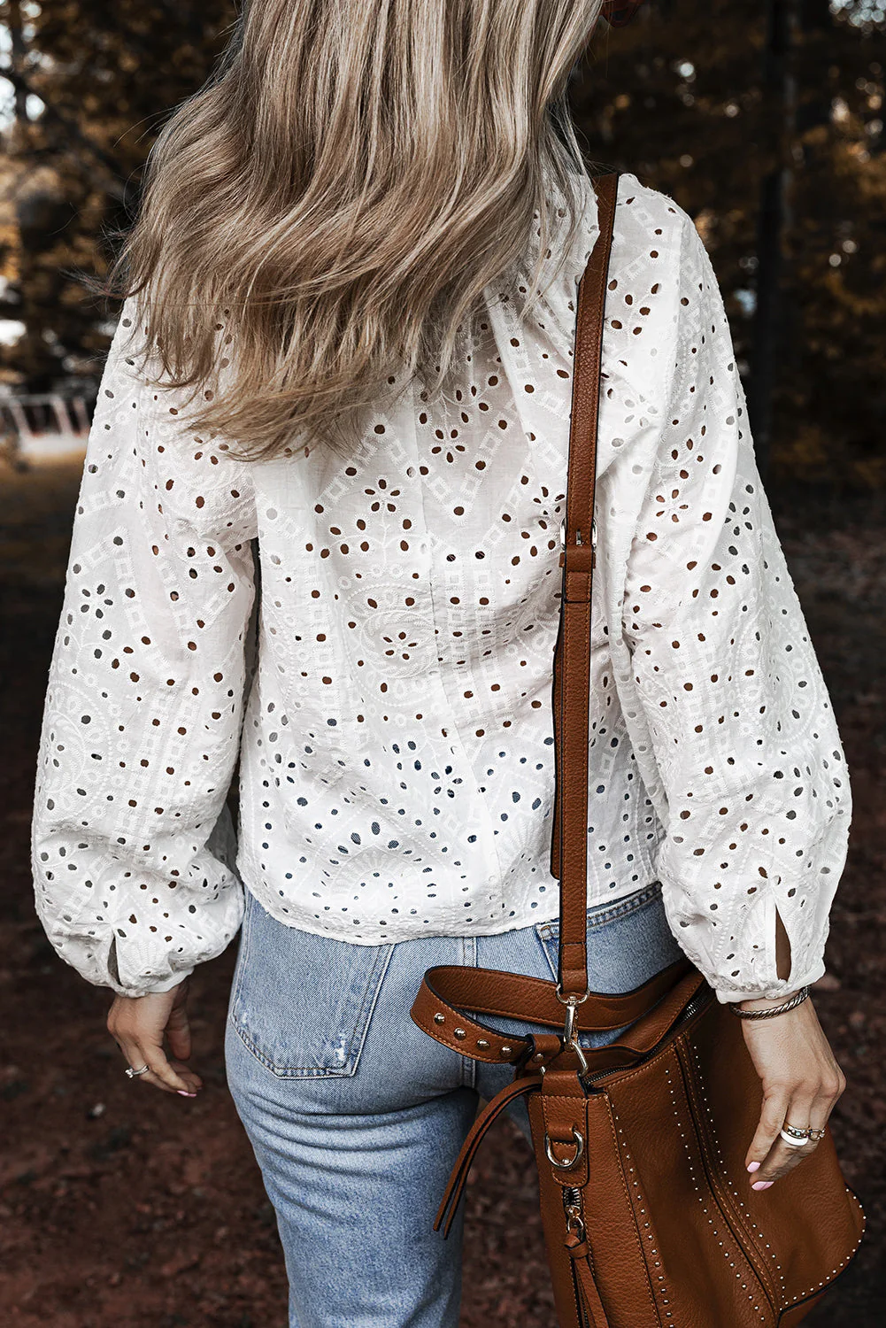 Threaded Pear Paige Eyelet Embroidered Puff Sleeve Blouse - Image 2