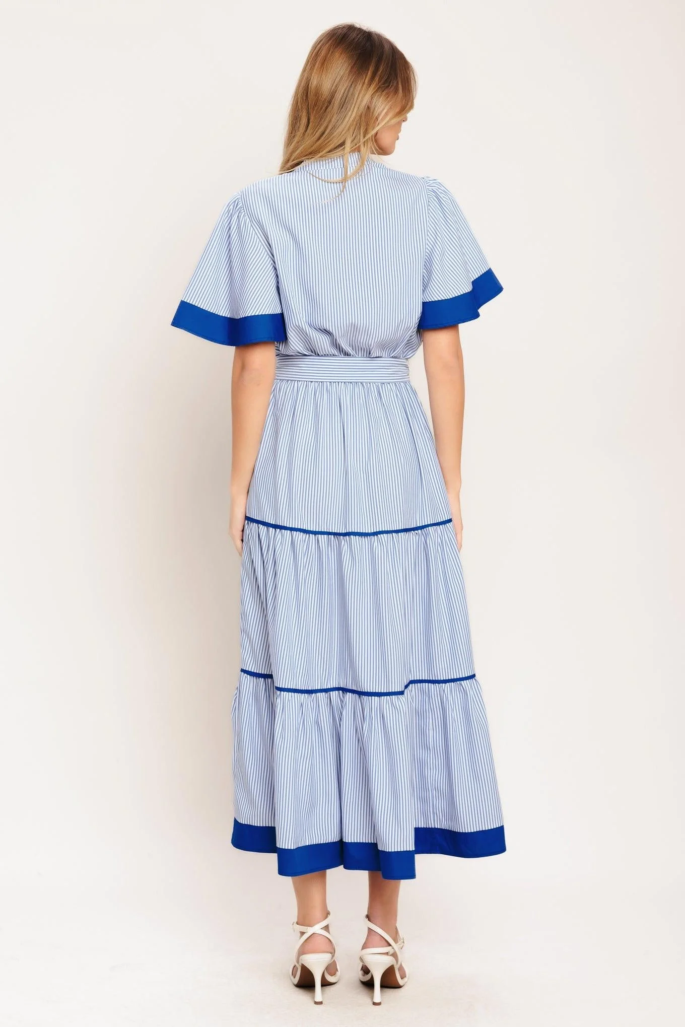 Paris Morning Blue Woven Midi Dress - Image 2