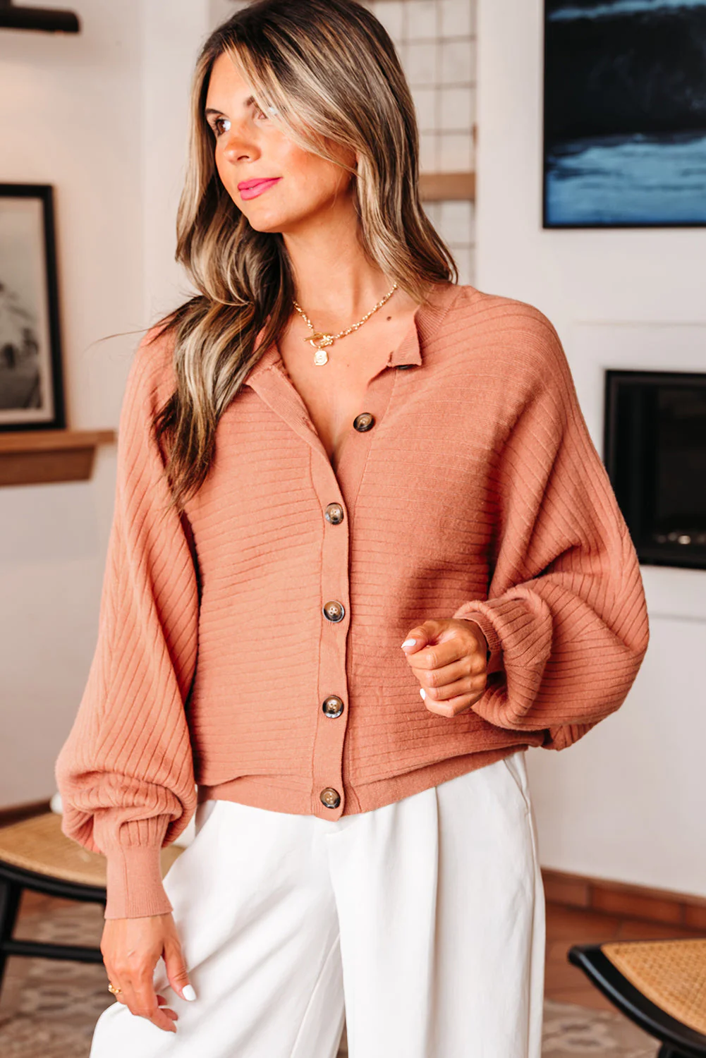 Threaded Pear Parker Button Front Dolman Sleeve Sweater Cardigan - Image 3