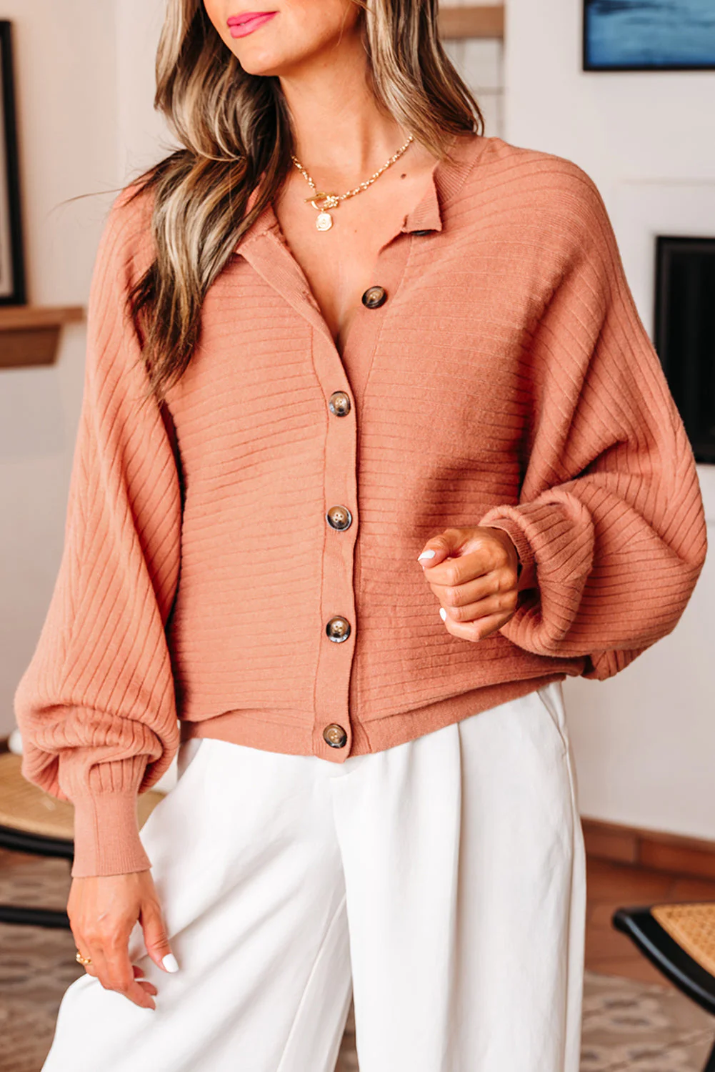 Threaded Pear Parker Button Front Dolman Sleeve Sweater Cardigan - Image 5