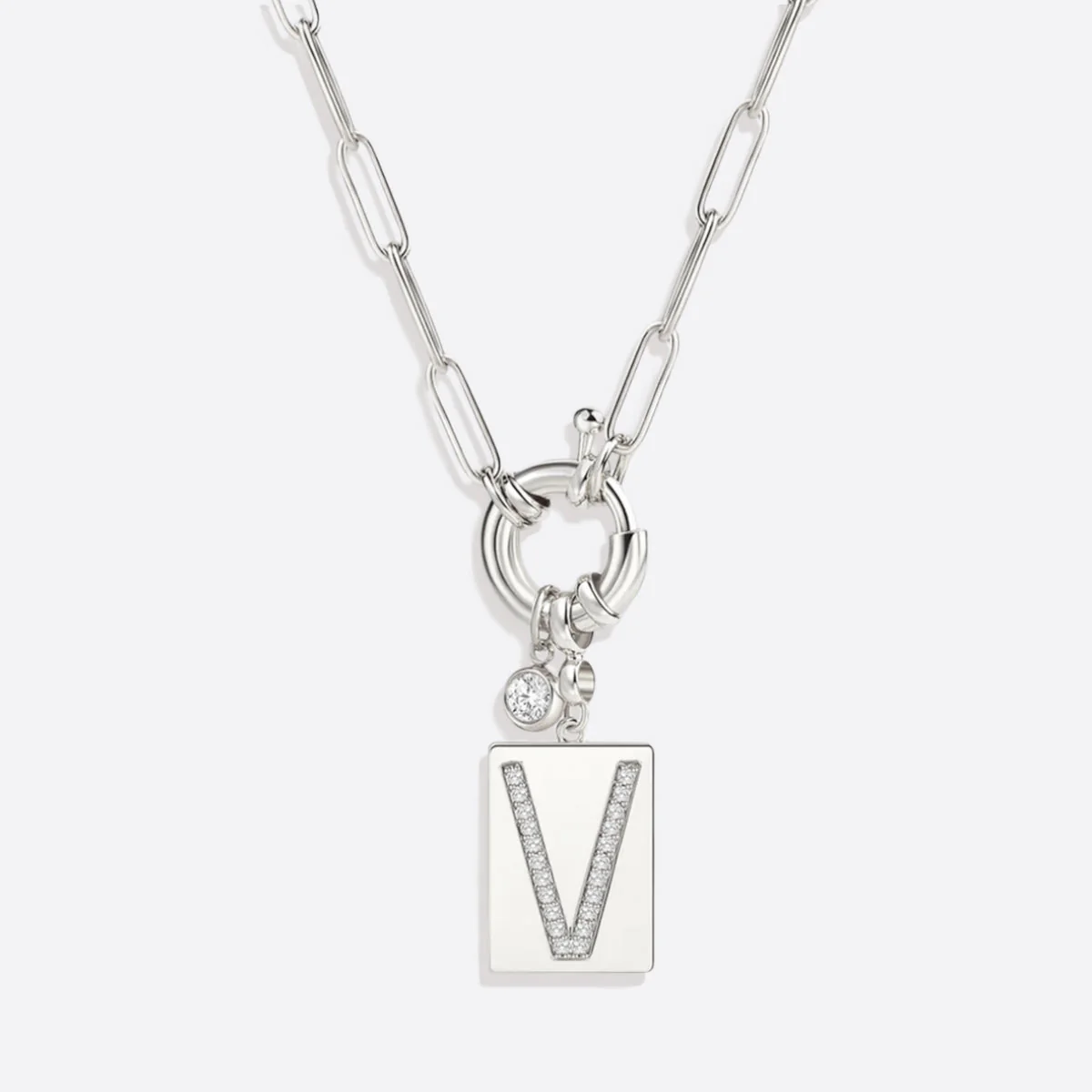 Mint & Lily Pave Initial Pendant Necklace with Paperclip Chain - Image 10