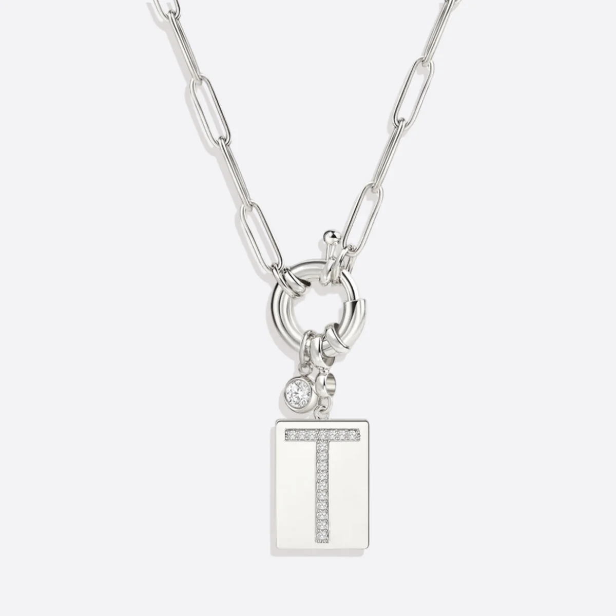 Mint & Lily Pave Initial Pendant Necklace with Paperclip Chain - Image 12