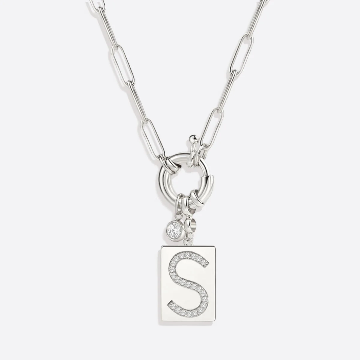 Mint & Lily Pave Initial Pendant Necklace with Paperclip Chain - Image 13