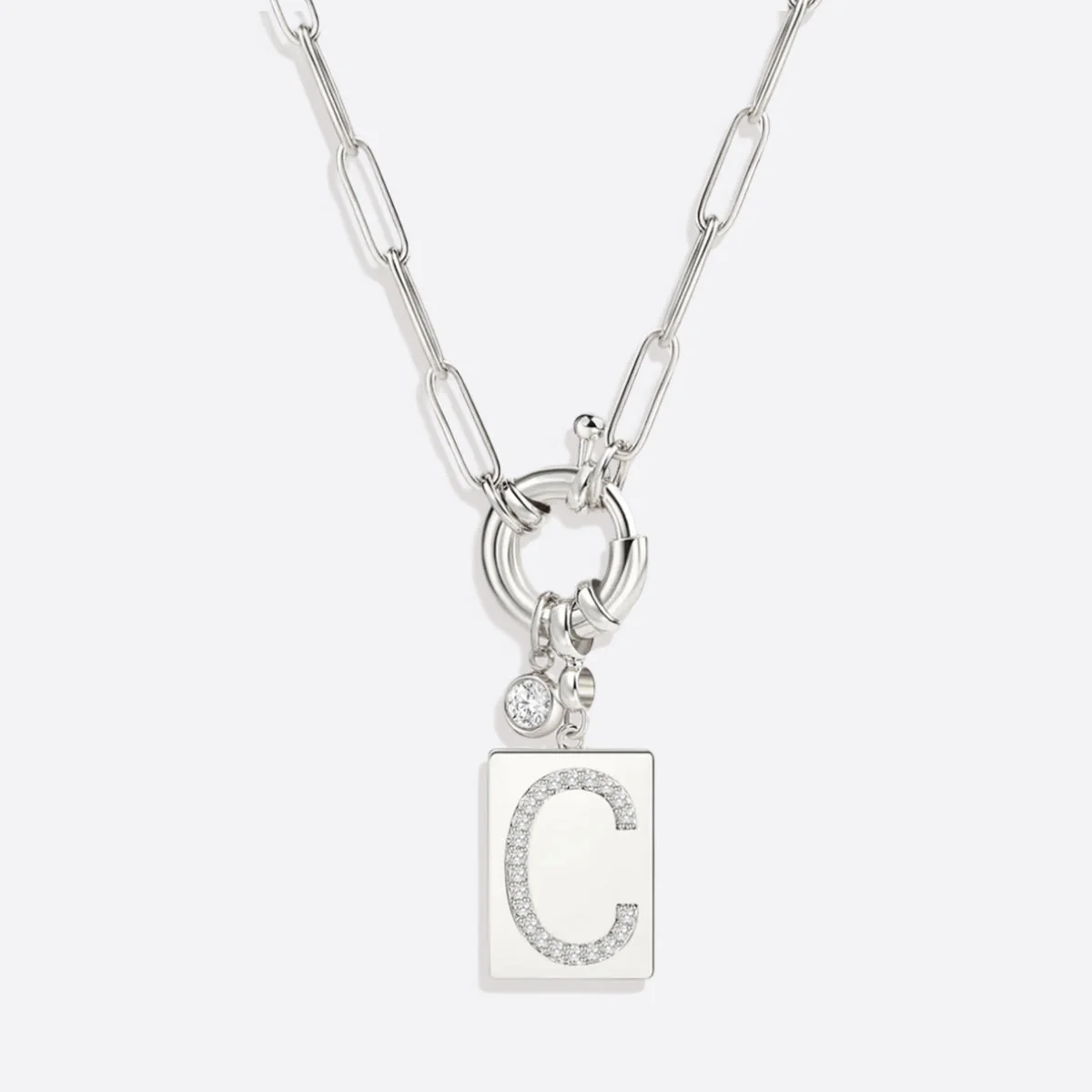 Mint & Lily Pave Initial Pendant Necklace with Paperclip Chain - Image 28