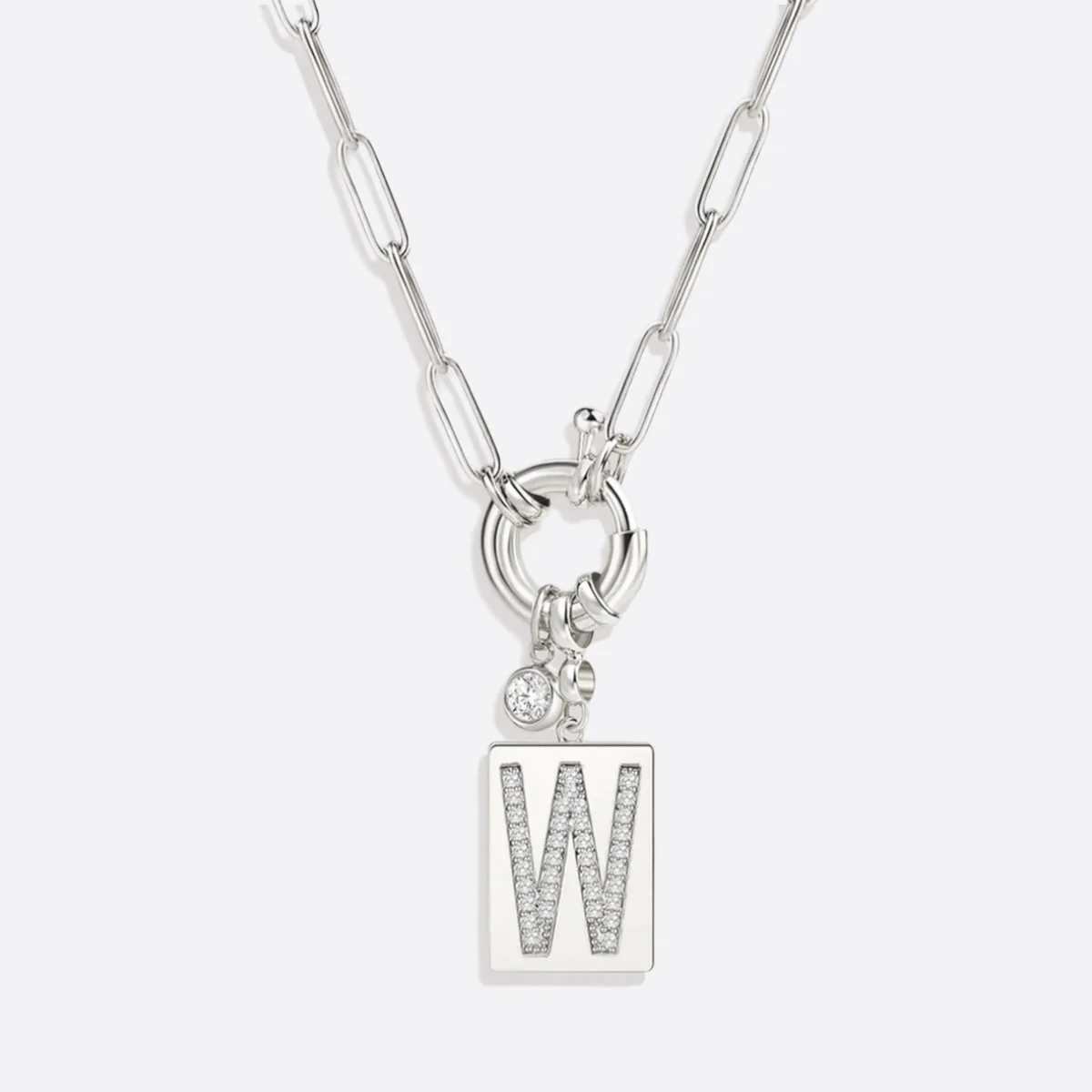 Mint & Lily Pave Initial Pendant Necklace with Paperclip Chain - Image 9