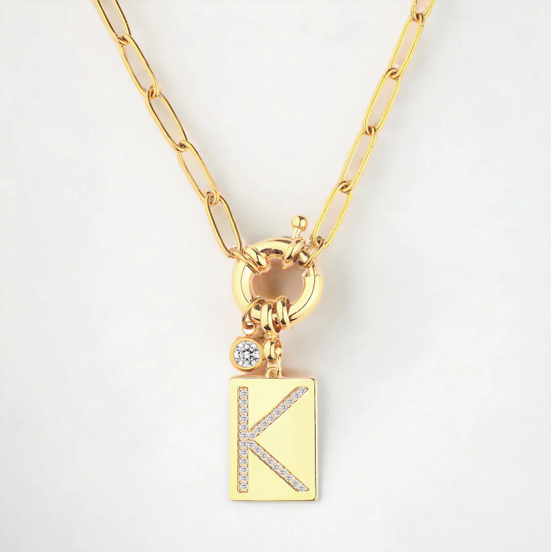 Mint & Lily Pave Initial Pendant Necklace with Paperclip Chain - Image 10