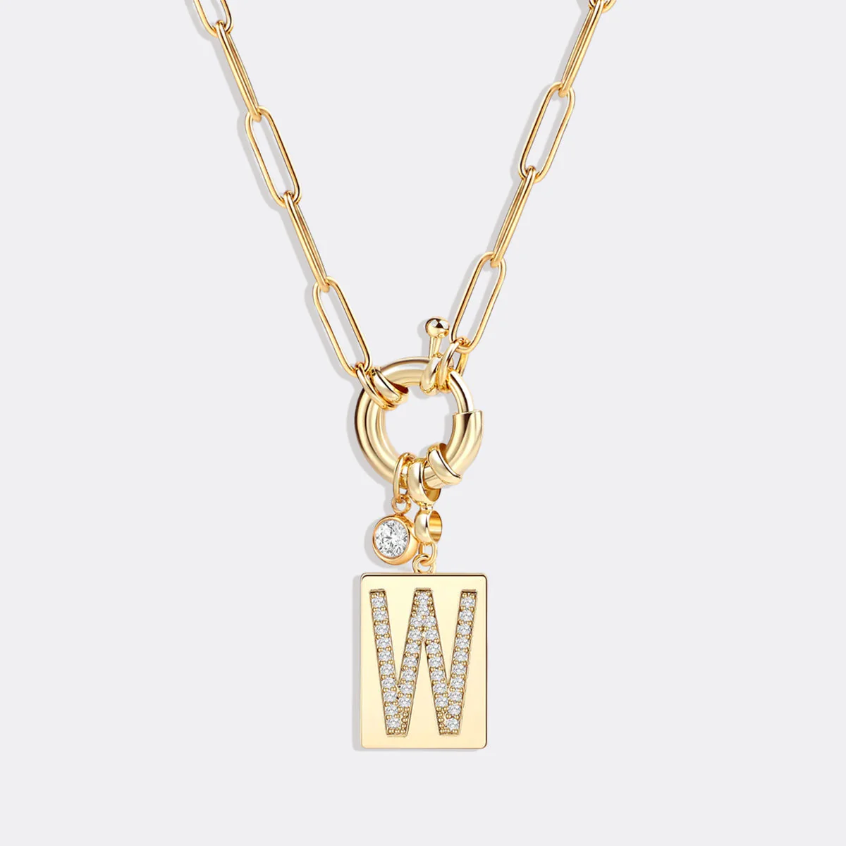 Mint & Lily Pave Initial Pendant Necklace with Paperclip Chain - Image 100
