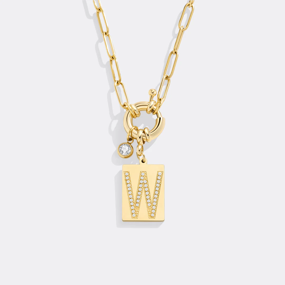 Mint & Lily Pave Initial Pendant Necklace with Paperclip Chain - Image 118