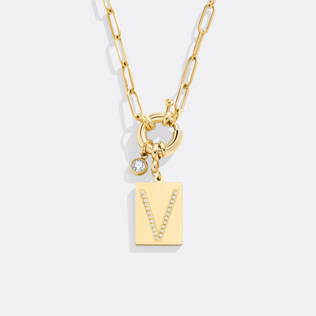 Mint & Lily Pave Initial Pendant Necklace with Paperclip Chain - Image 128