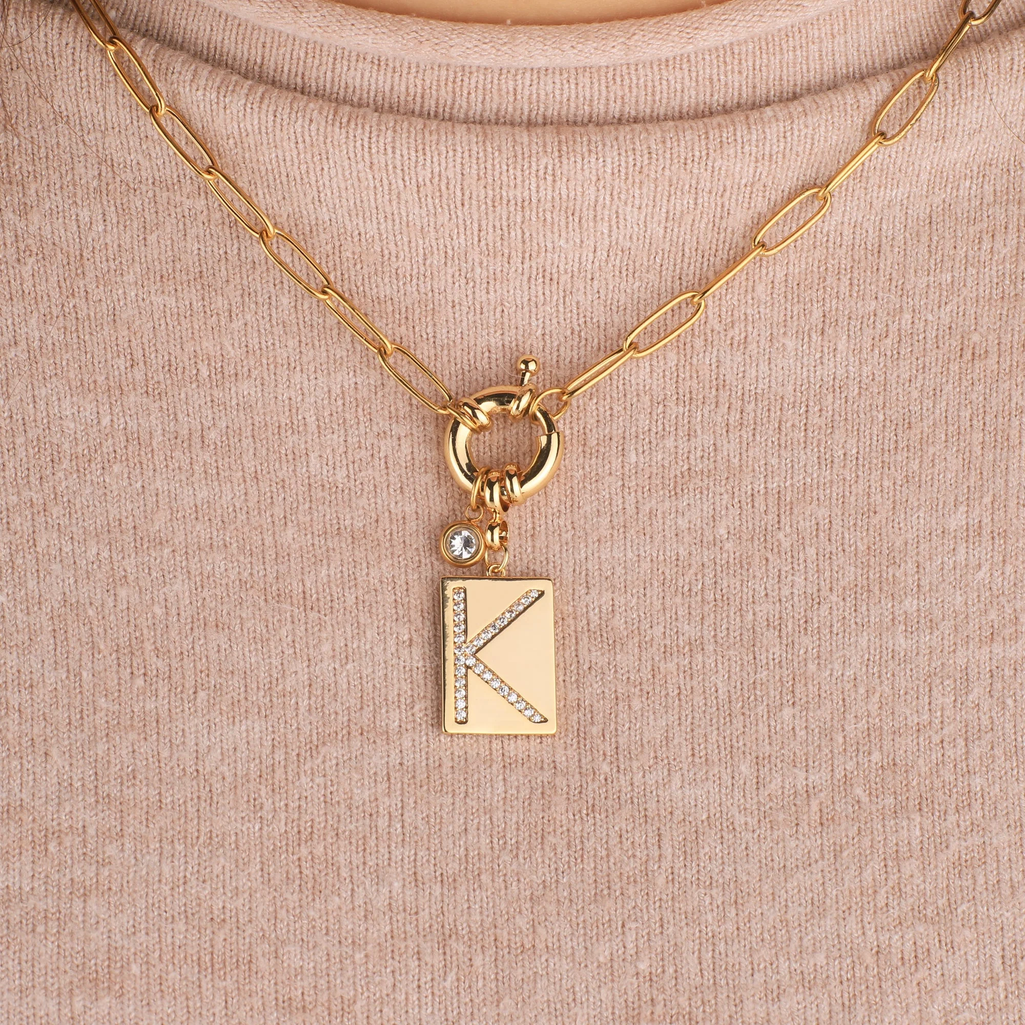 Mint & Lily Pave Initial Pendant Necklace with Paperclip Chain - Image 17