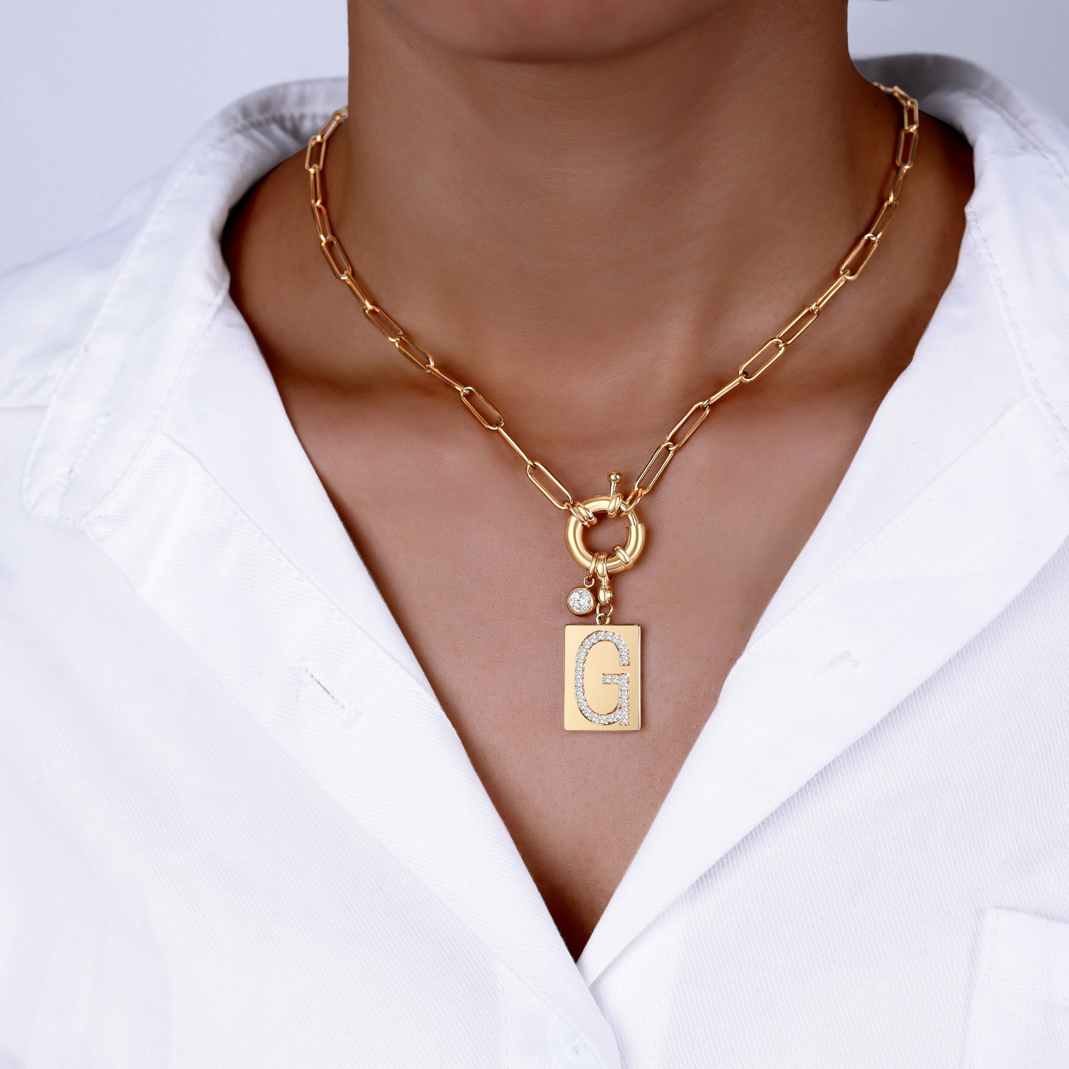 Mint & Lily Pave Initial Pendant Necklace with Paperclip Chain - Image 29