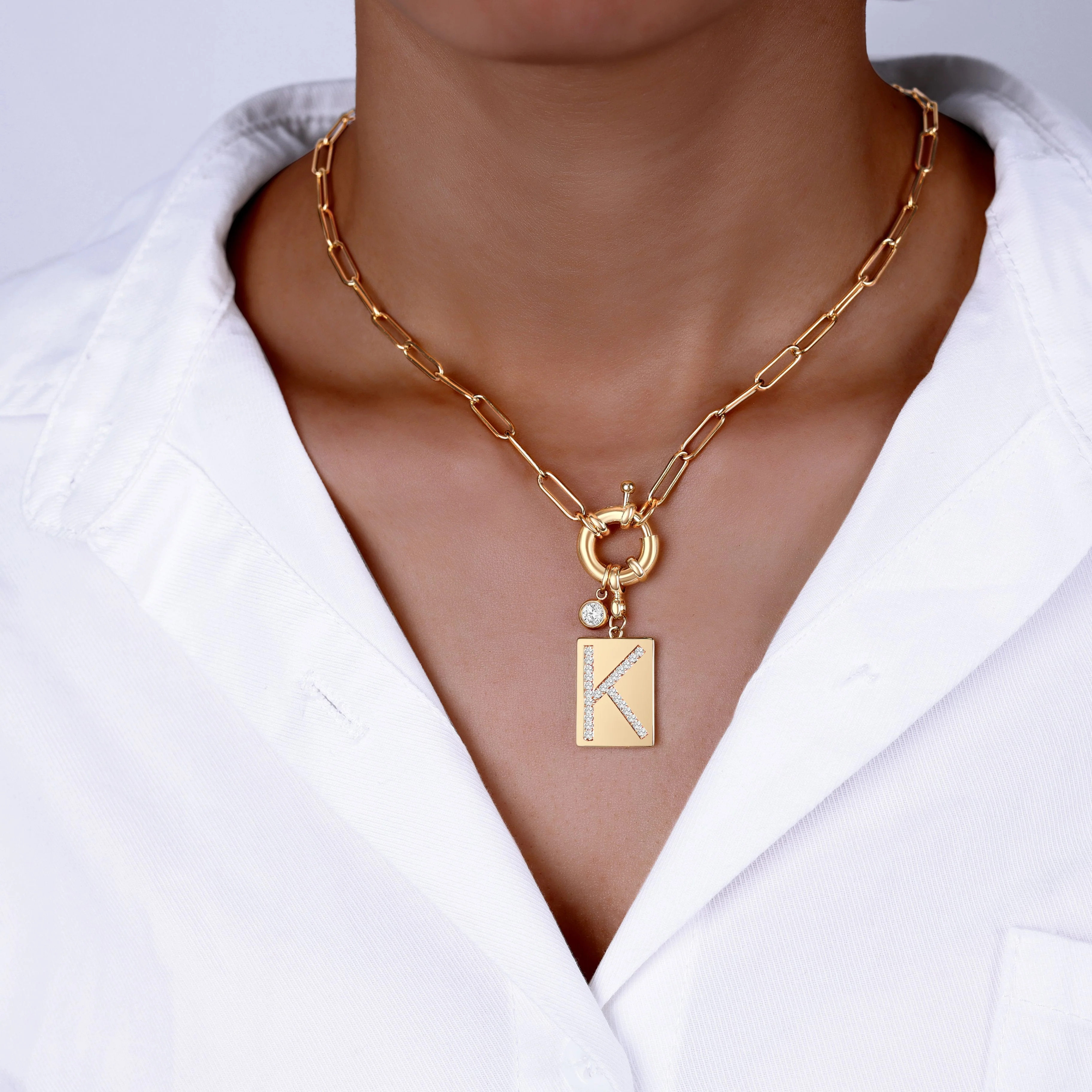 Mint & Lily Pave Initial Pendant Necklace with Paperclip Chain - Image 33