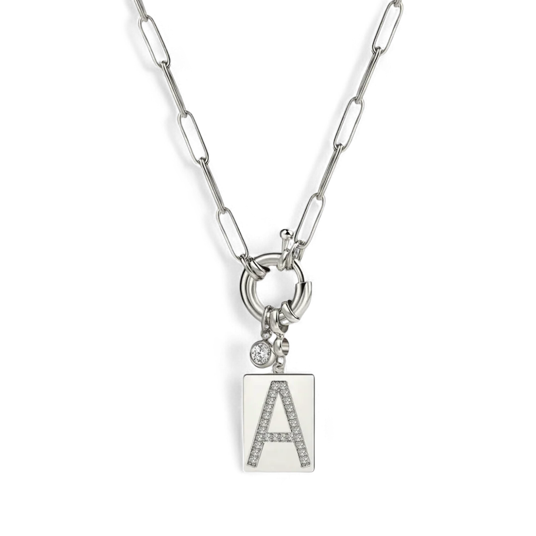 Mint & Lily Pave Initial Pendant Necklace with Paperclip Chain - Image 6